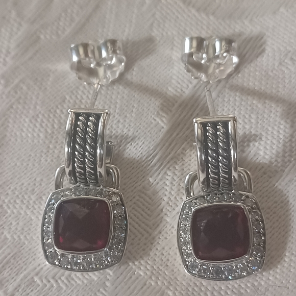 David Yurman Albion Garnet & Diamond Drop Earrings, Sterling Silver - Picture 3 of 14
